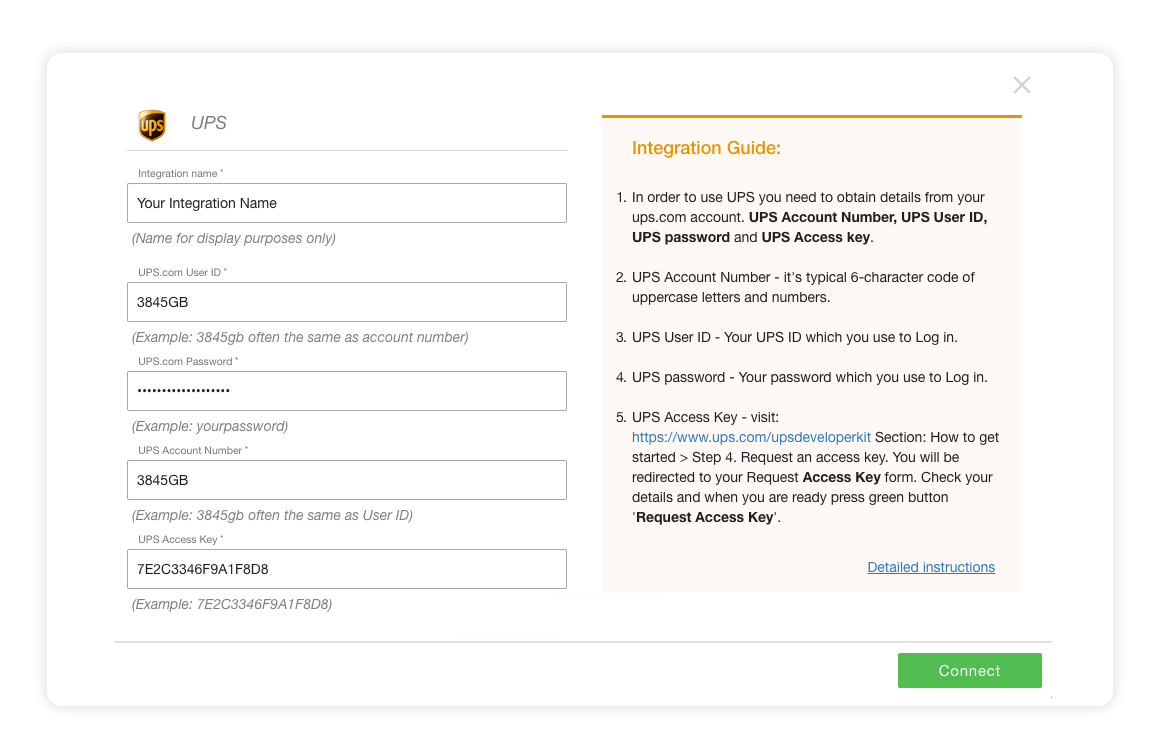 Multiorders UPS integration page