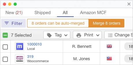 Automatic notification will suggest when you can merge orders that have come from the same person