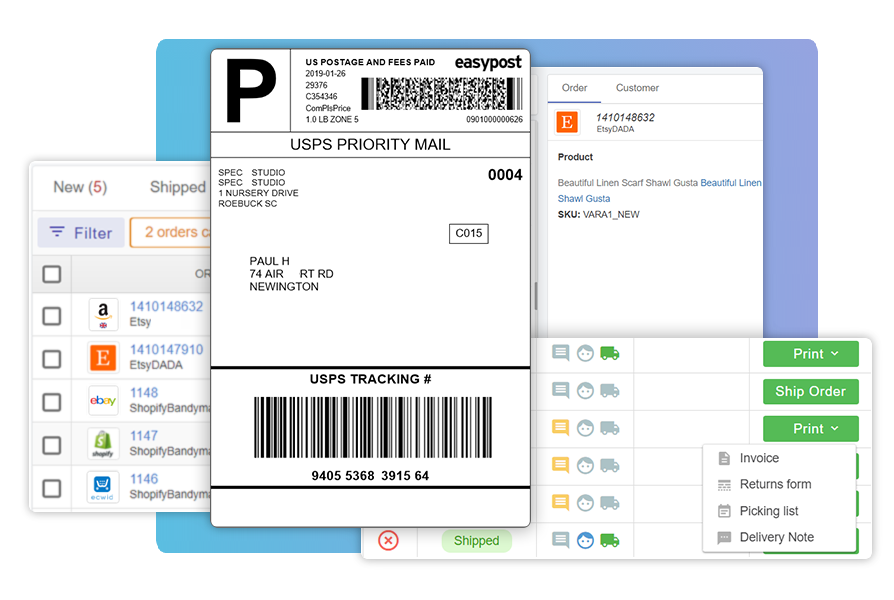 Print labels Shipping management software Multiorders