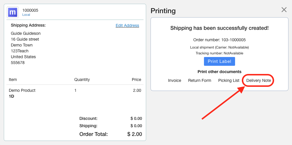 Print Shopify Delivery Note